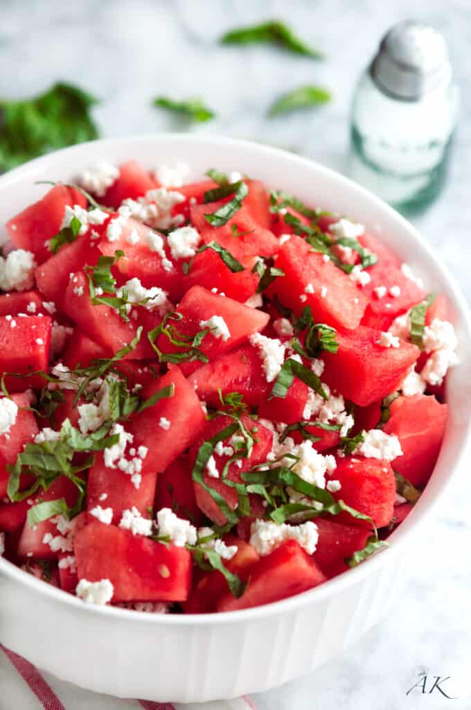 Summertime Basil Watermelon and Goat Cheese Salad