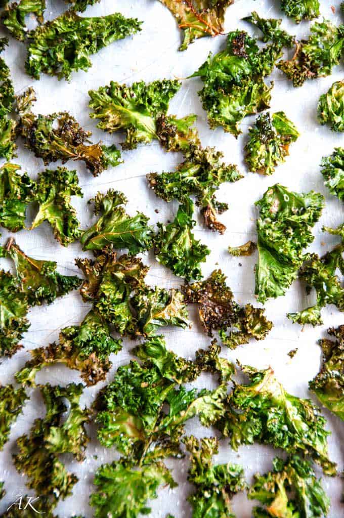 baked kale chips on sheet tray