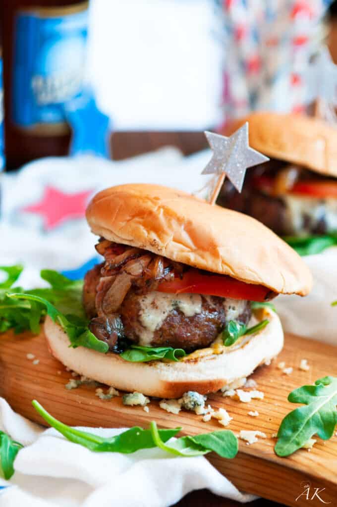 Caramelized Onion Blue Cheese Burgers