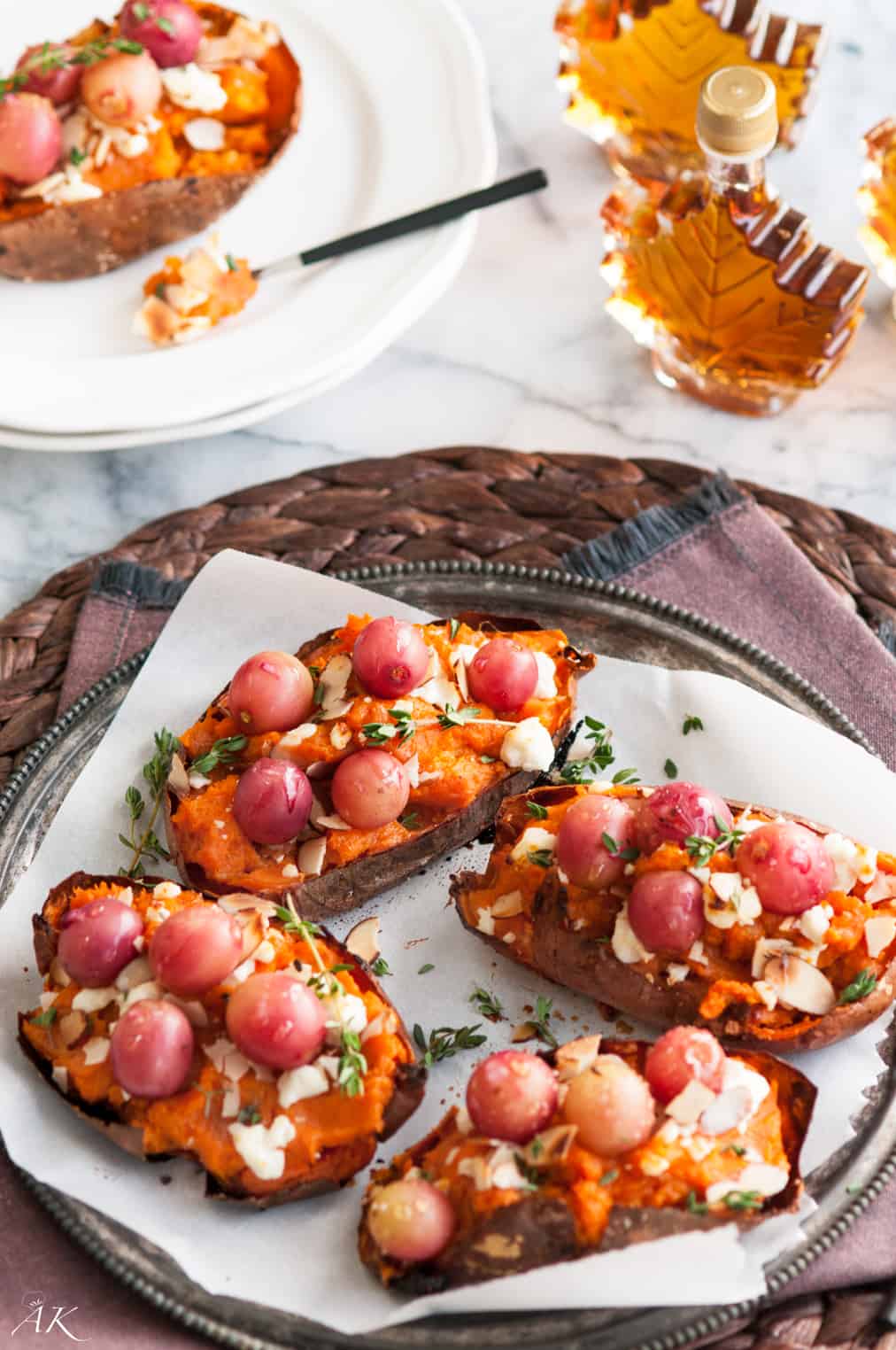 Twice Baked Sweet Potatoes Honey Grapes Thyme