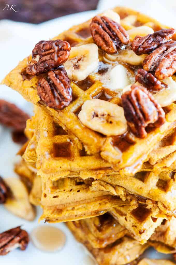 Pumpkin Spice Waffles with Candied Pecans
