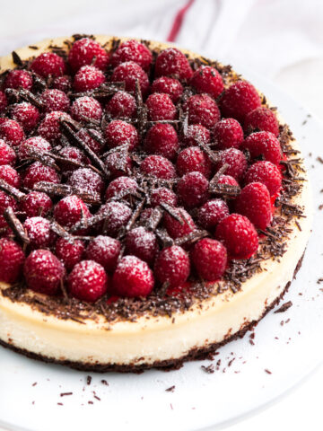 Dark Chocolate Raspberry Cheesecake | aberdeenskitchen.com