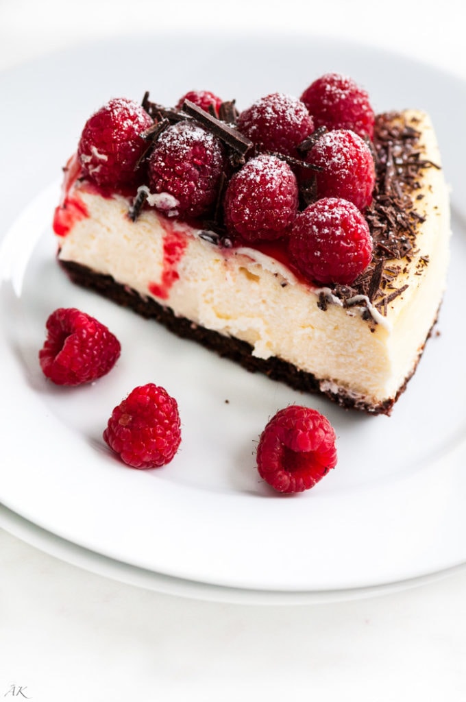 Dark Chocolate Raspberry Cheesecake | aberdeenskitchen.com