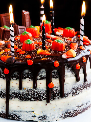 Halloween Chocolate Pumpkin Cake with Orange Cream Cheese Frosting