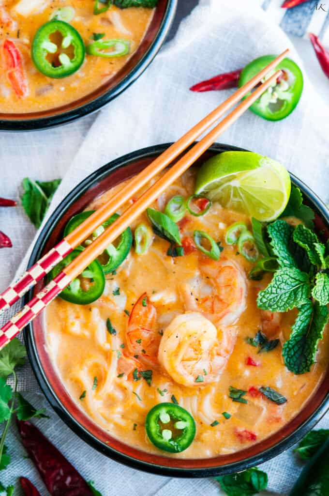 Thai Coconut Curry Shrimp Noodle Soup | aberdeenskitchen.com