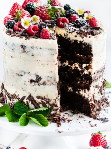 Skyscraper Chocolate Cake with Early Grey Lavender Cream Cheese Frosting | aberdeenskitchen.com