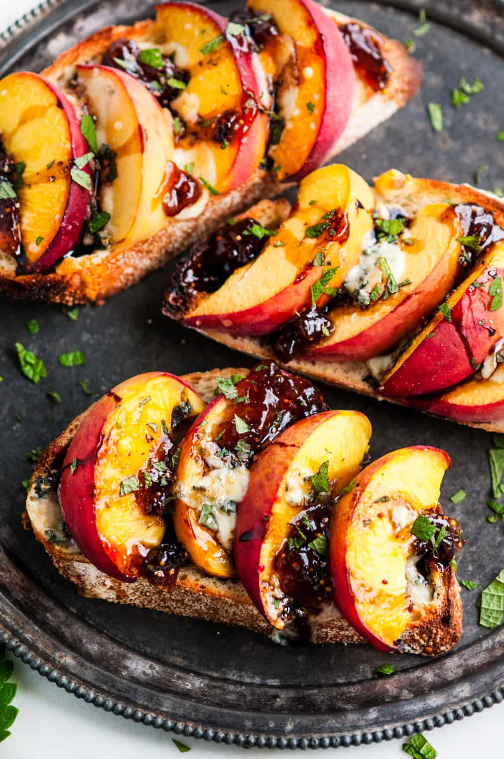 Baked Balsamic Peach Breakfast Toast with Blue Cheese and Fig Jam | aberdeenskitchen.com