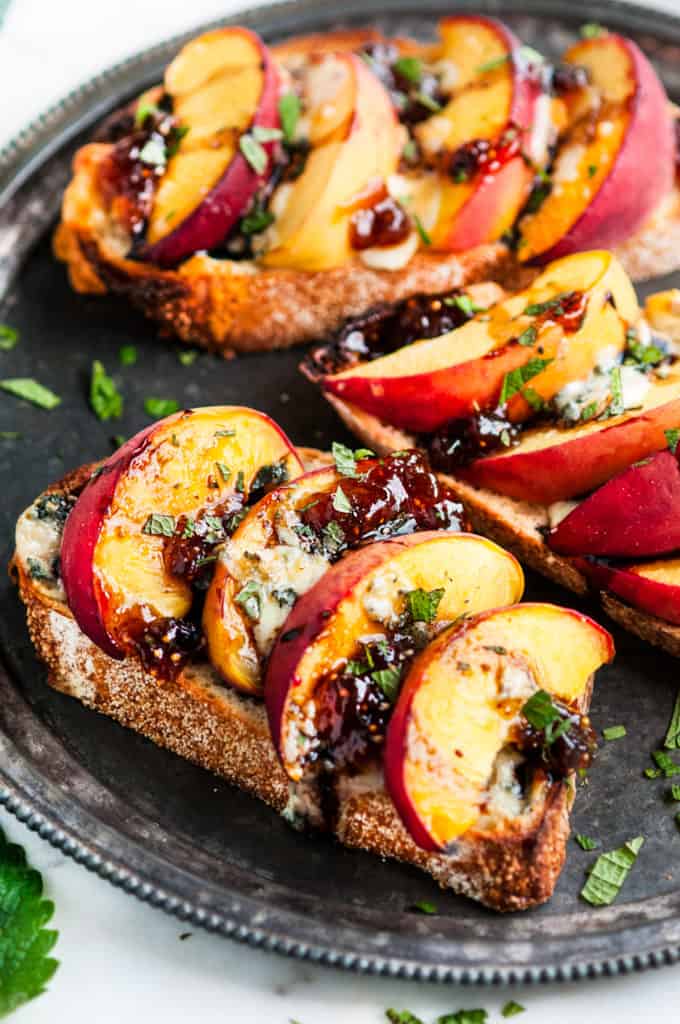 Baked Balsamic Peach Breakfast Toast with Blue Cheese and Fig Jam | aberdeenskitchen.com