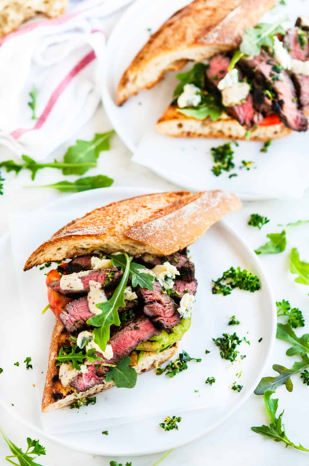 Grilled Balsamic Steak Sandwiches with Gremolata and Mustard Sauce