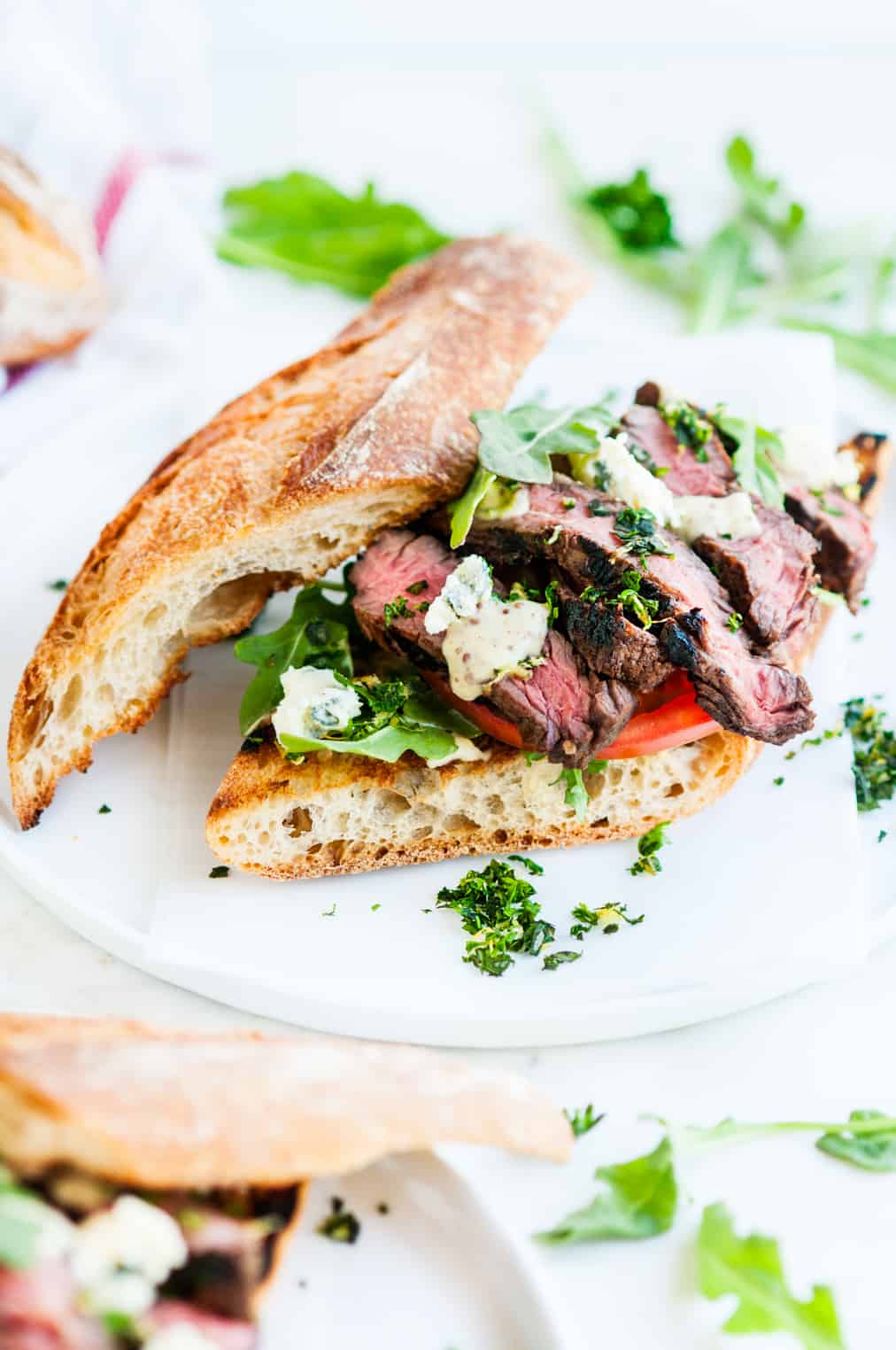 Grilled Balsamic Steak Sandwiches with Gremolata and Mustard Sauce