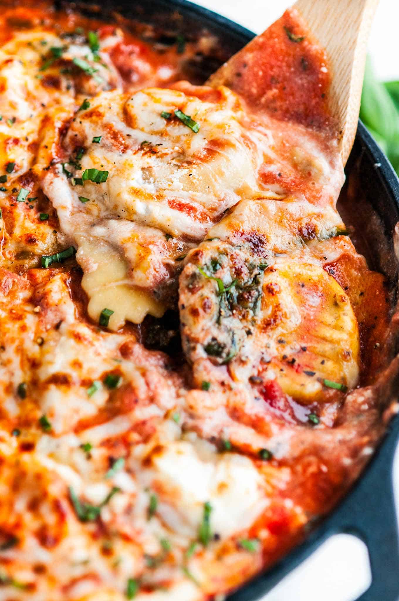One Pot Skillet Ravioli Lasagna with Spinach and Kale Aberdeen's Kitchen