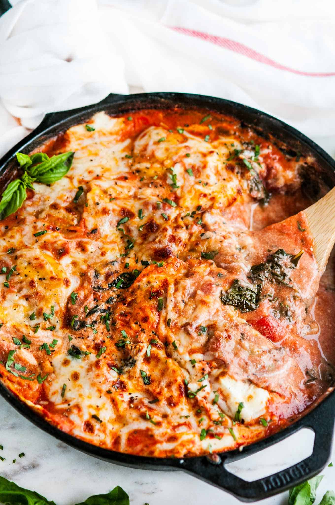 One Pot Skillet Ravioli Lasagna with Spinach and Kale Aberdeen's Kitchen
