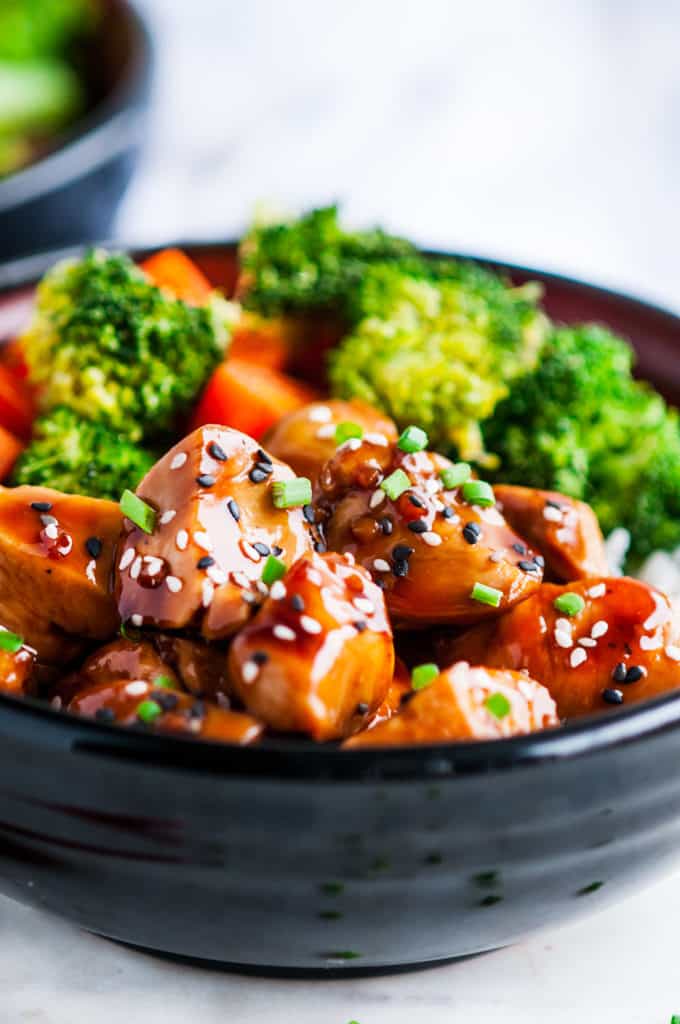 Chicken Teriyaki Bowls with Homemade Sauce Side View