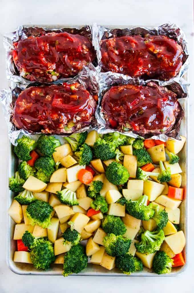 Sheet Pan Meat Loaf and Veggies uncooked