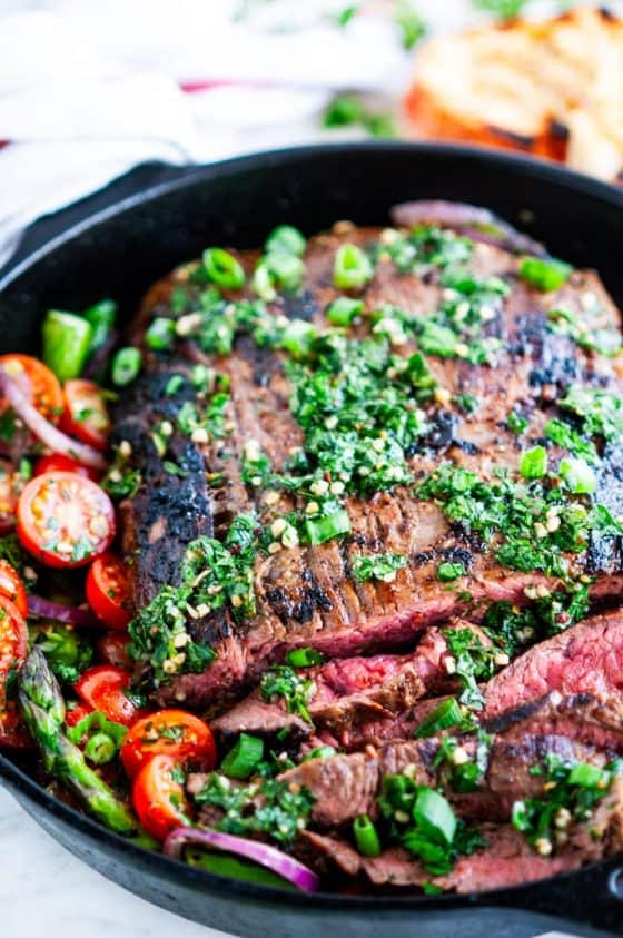 Skillet Flank Steak and Veggies with Chimichurri Sauce Aberdeen's Kitchen