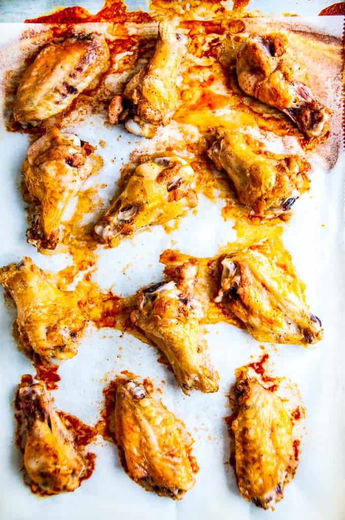 Baked Honey BBQ Chicken Wings baked wings no sauce on sheet pan