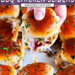 BBQ chicken sliders melted cheese with hand