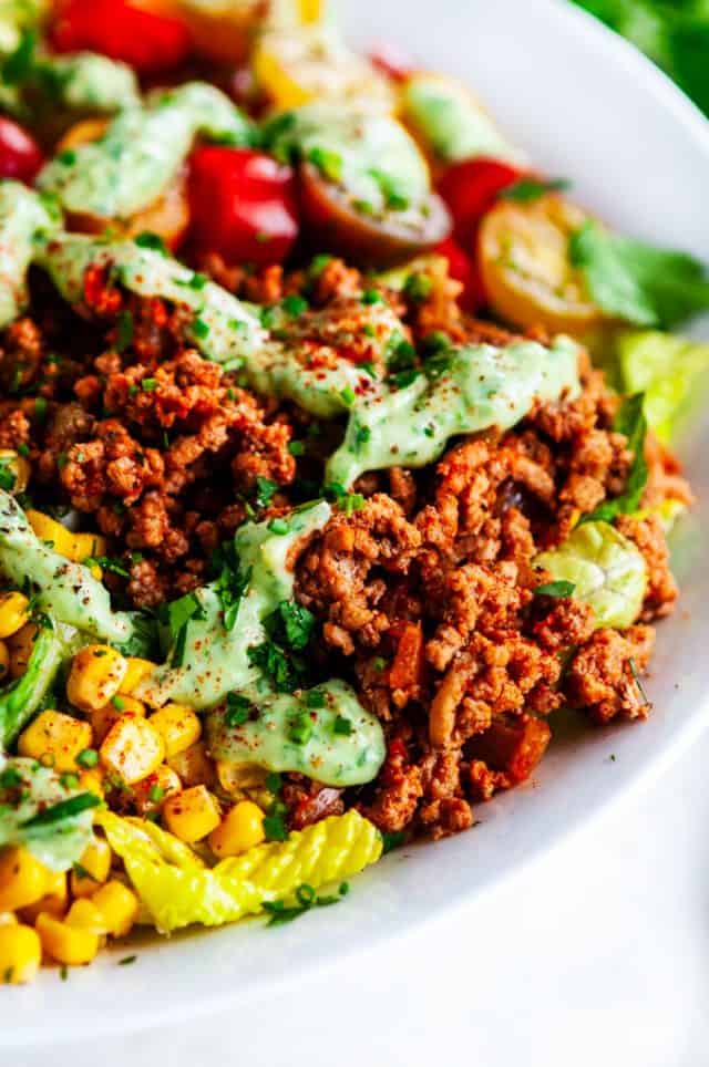 Turkey Taco Salad with Cilantro Avocado Dressing - Aberdeen's Kitchen