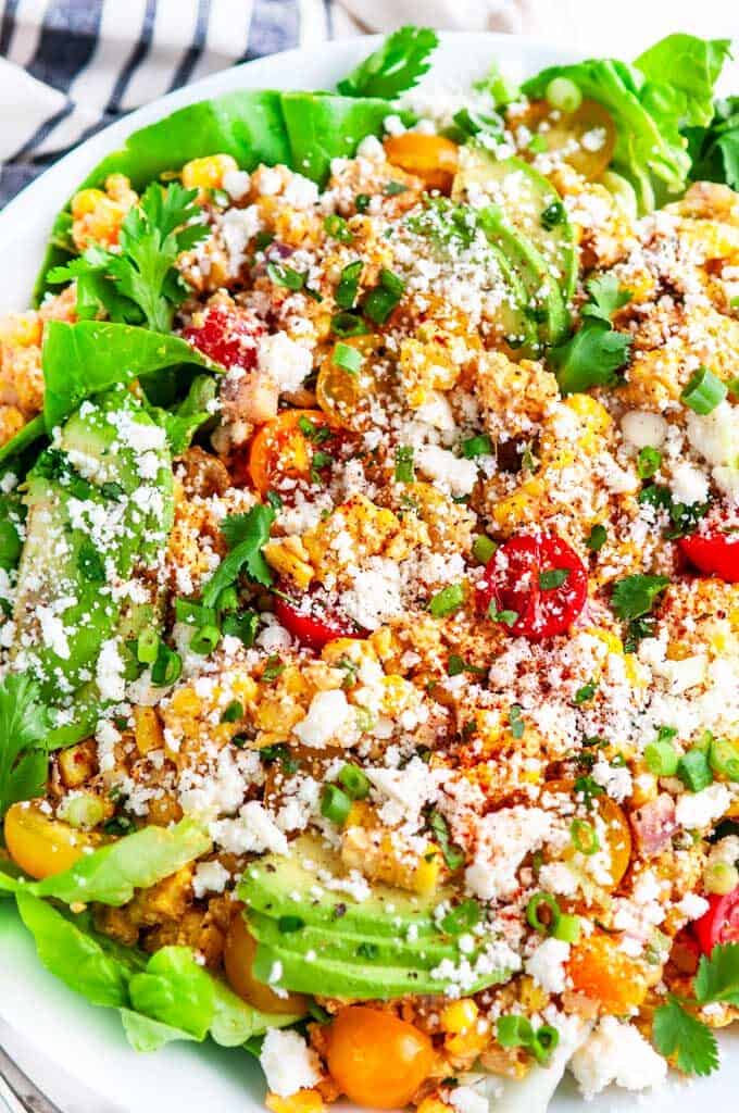 Mexican Street Corn Salad in white bowl