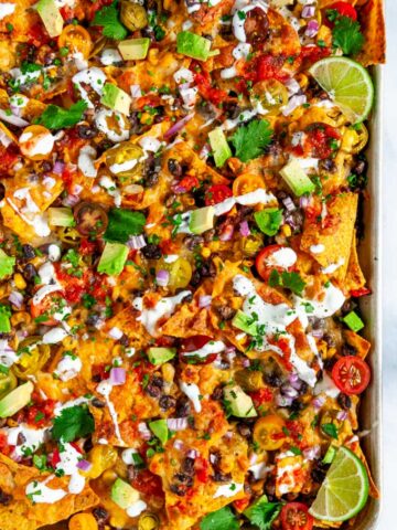 Loaded Vegetarian Sheet Pan Nachos with black beans and corn