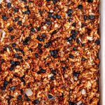 Blueberry Almond Coconut Granola on sheet pan overhead view