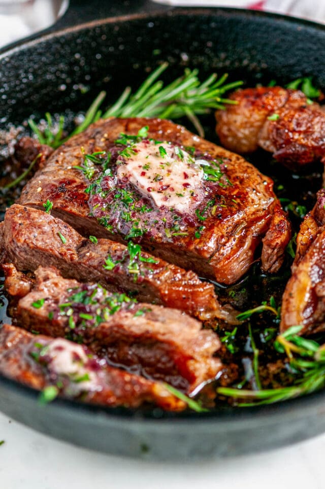 Rib Eye Steak with Red Wine Shallot Compound Butter - Aberdeen's Kitchen