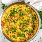 Chorizo Vegetable Frittata in all clad skillet over head