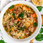 Italian Wedding Soup two images with blue rectangle and white text overlay