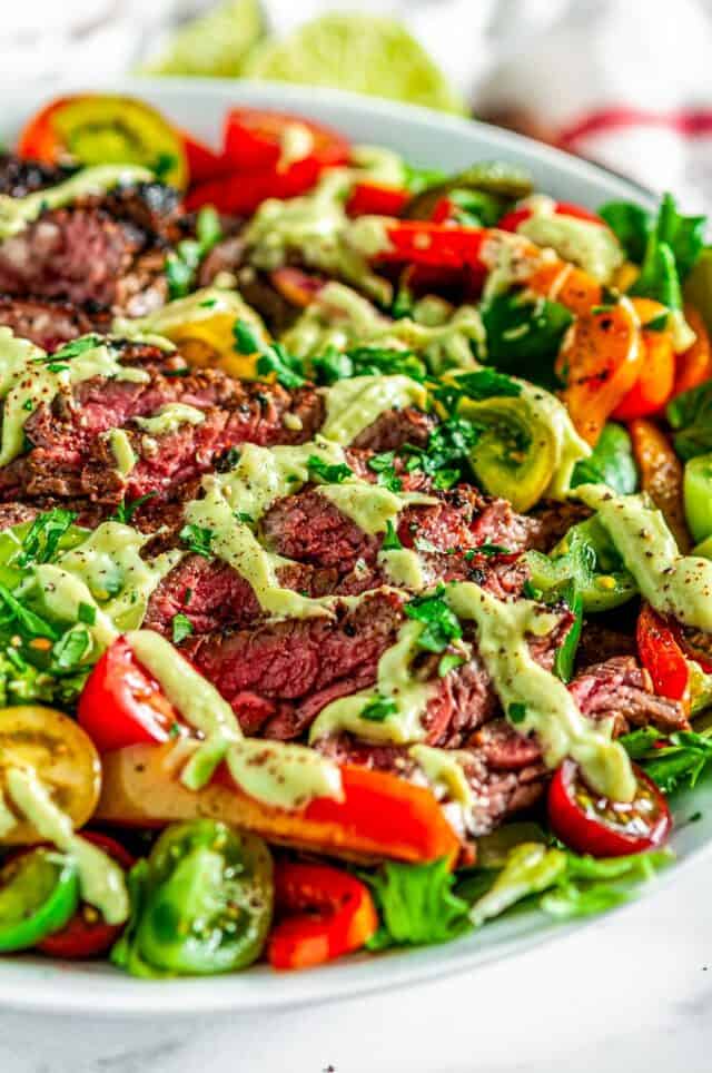 Steak Fajita Salad with Cilantro Avocado Dressing Aberdeen's Kitchen