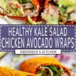 Healthy Chicken Avocado Wraps long pin two images with purple rectangle and white text overlay