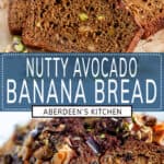 Nutty Banana Avocado Bread (Dairy & Sugar Free!) long pin two images with aqua rectangle and white text overlay