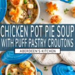 Chicken Pot Pie Soup long pin two images with blue rectangle and white text overlay