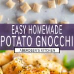 Homemade Potato Gnocchi long pin two images with purple rectangle and white text overlay