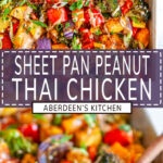 Sheet Pan Thai Chicken Dinner long pin two images with purple rectangle and white text overlay