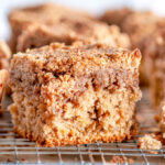 Apple Crumble Coffee Cake on wire rack close up