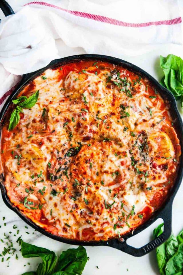 One Pot Skillet Ravioli Lasagna with Spinach and Kale - Aberdeen's Kitchen