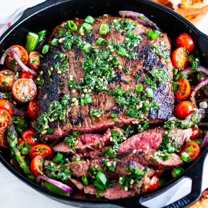 Skillet Flank Steak and Veggies with Chimichurri Sauce Aberdeen's Kitchen